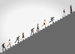 Business people climbing high stair.