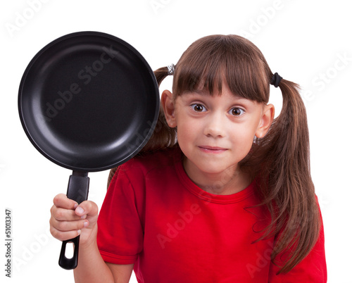 Photo: Little girl holding a frying pan Little girl holding a frying pan