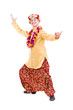 man doing yoga exercise with pointing gesture