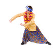 man doing yoga exercise with pointing gesture