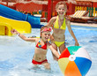 Children  swimming in pool.