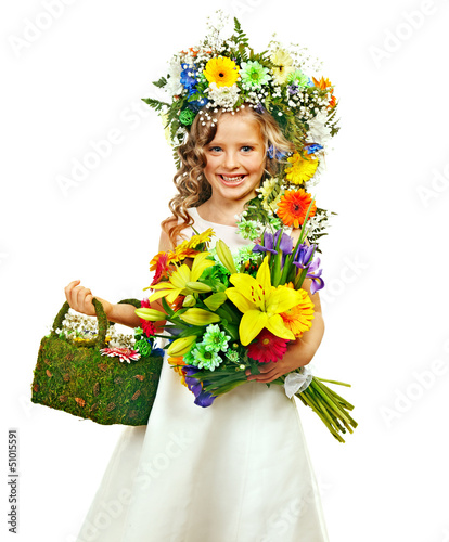 Photo: Child with gift box and flower. Child with gift box and flower.