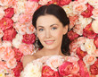 woman with background full of roses