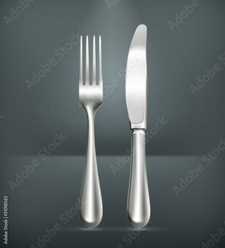 Vector: Table knife and fork, silver Table knife and fork, silver