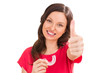 Closeup portrait of charming woman wearing orthodontic braces