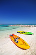 kayaks and the beautiful  beach