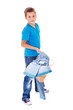 Boy with clothes pile