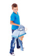 Boy catching denim clothes