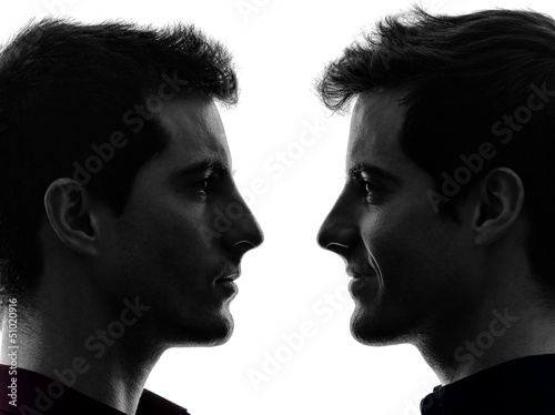 Photo: close up portrait two men twin brother friends silhouette close up portrait two men twin brother friends silhouette