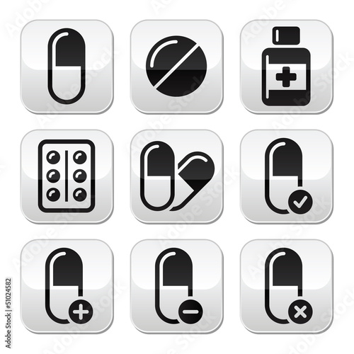 Vector: Pills, medication vector buttons set Pills, medication vector buttons set