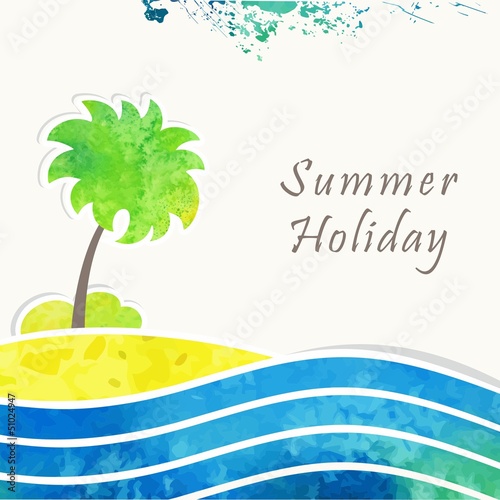 Vector: Seaside view poster. Vector watercolor background. Seaside view poster. Vector watercolor background.