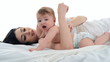 Family mother and a small child playing