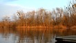 Flusslandschaft im Winter beim Sonnenuntergang