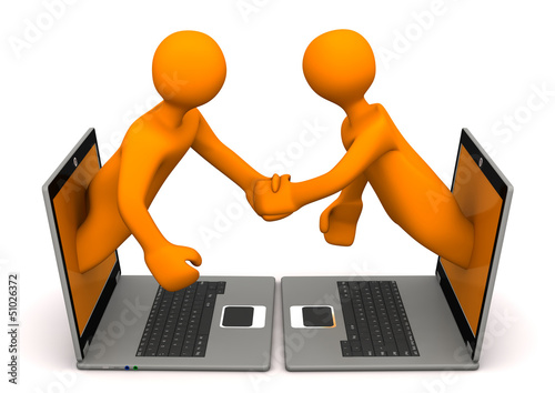Illustration: Manikins Laptops Handshake Manikins Laptops Handshake
