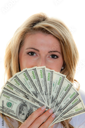 Photo: Dollar Geldscheine und Frau Dollar Geldscheine und Frau