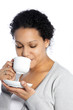 Photo: Dark skinned lady enjoys her coffee Dark skinned lady enjoys her coffee