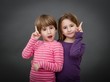 nice children showing with finger