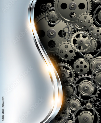 Vector: Abstract background metallic chrome silver with gears Abstract background metallic chrome silver with gears