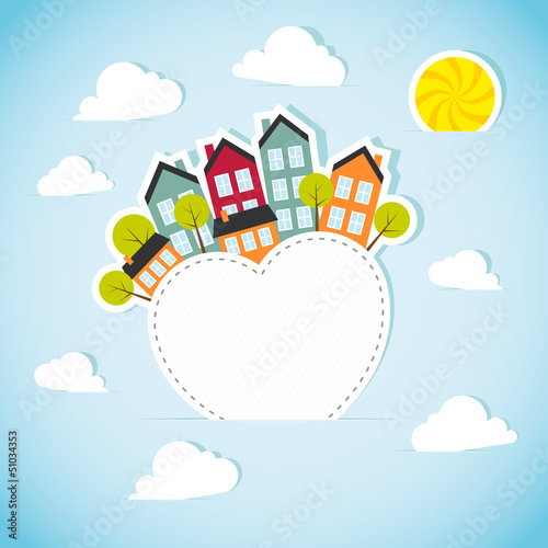 Vector: Paper banner with small town. Vector illustration. Paper banner with small town. Vector illustration.