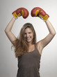 sport young woman boxing gloves, face of fitness girl studio sho