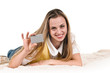 young woman with card