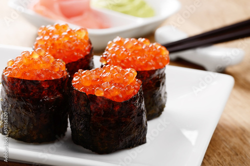 Photo: Mixed sushi set on a white plate Mixed sushi set on a white plate