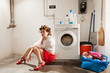 housewife bored in the laundry