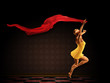 Girl with a red scarf in the room