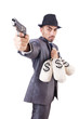 Businessman criminal with sacks of money