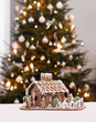 Gingerbread cottage with Christmas tree