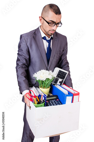 Photo: Man being fired with box of personal stuff Man being fired with box of personal stuff