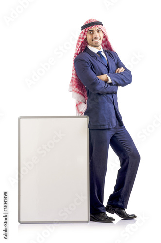 Photo: Arab man with blank board for message Arab man with blank board for message