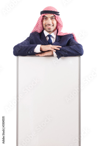 Photo: Arab man with blank board for message Arab man with blank board for message