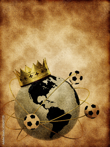 Illustration: Soccer ball with crown and globe on the old texture Soccer ball with crown and globe on the old texture