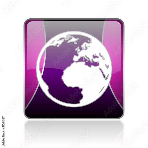 Illustration: earth violet square web glossy icon earth violet square web glossy icon