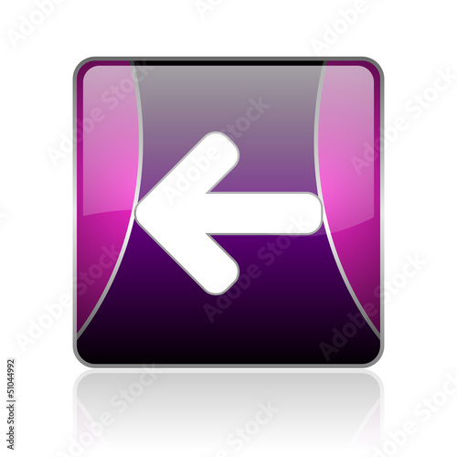 Illustration: arrow left violet square web glossy icon arrow left violet square web glossy icon