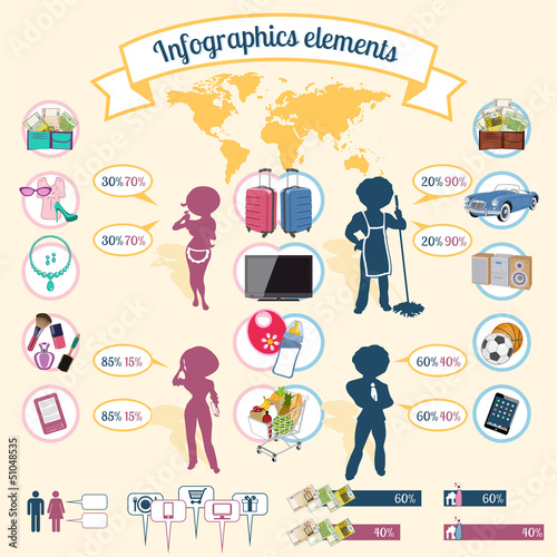 Vector: Elementos infográficos sobre igualdad y retribución Elementos infográficos sobre igualdad y retribución