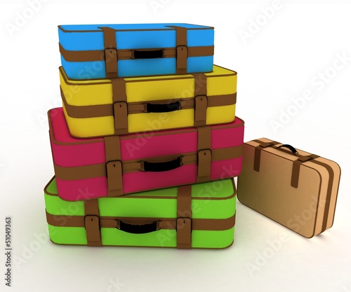 Illustration: suitcases for travel. 3d illustration over white suitcases for travel. 3d illustration over white