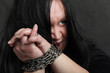 Woman in bonds. Human rights concept.