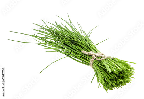 Photo: a bunch of fresh chives on white background a bunch of fresh chives on white background