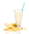 Banana milk shake isolated on white
