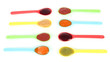Baby puree in spoons isolated on white