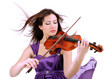 Beautiful young girl with violin, isolated on white