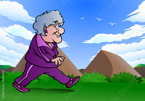 Illustration: grandma walking grandma walking