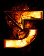 five, illustration of  number with chrome effects and red fire o