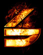 six, illustration of  number with chrome effects and red fire on
