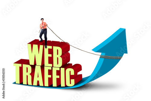 Photo: Businessman pull web traffic Businessman pull web traffic