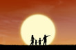 Photo: Happy family on sunset silhouette Happy family on sunset silhouette