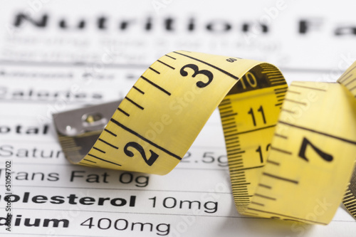 Photo: Close up of a measure tape on a nutrition fact sheet Close up of a measure tape on a nutrition fact sheet