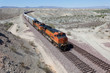A speeding train on a railroad track